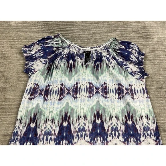 Axcess Top Womens XL Multicolor Boho Shortsleeve Polyester Smocked Sleeve Casual - Picture 2 of 11